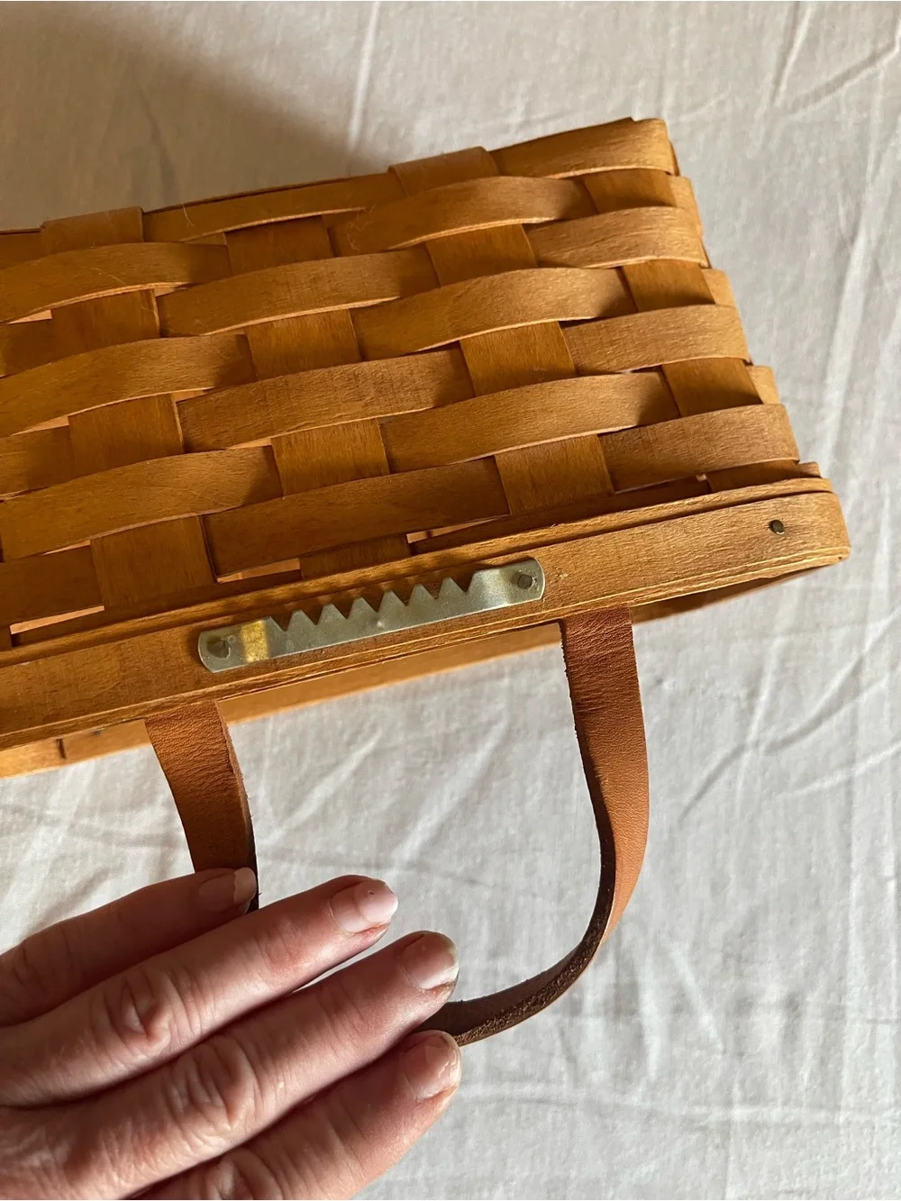 Longaberger woven basket in warm tan